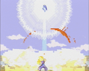 Cell fires a KameHameHa at Gohan